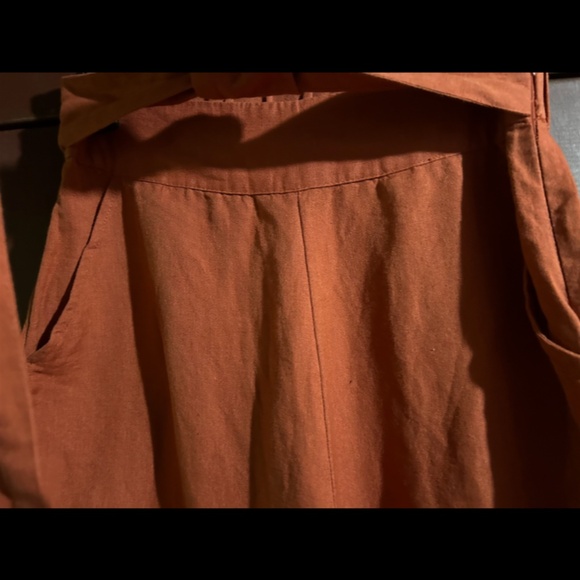NWOT Urban Outfitters Linen Tie Front Wide Leg Cropped Pants Rust Orange Size S - Picture 8 of 16